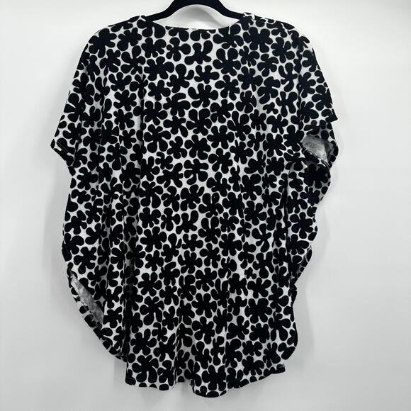 Marimekko Top Womens L XL Black White Floral Print Pullover Top Terry Cloth Swim - Picture 4 of 10